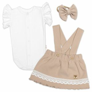 Baby Nellys 3D sada LADY, body kr. rukáv, suknička s láclem, čelenka, béžová/bílá, 74 obraz