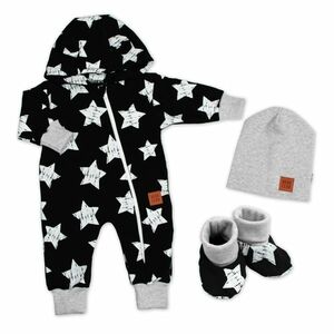 Baby Nellys Rostoucí teplákový overal, čepice, botky, 3D, Nature Star - černý, 68/74 obraz