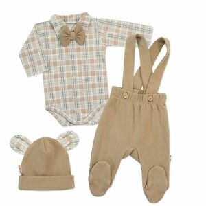 Baby Nellys Bavlněná souprava Gentleman 3D, body, polodupačky, čepička, béžová/kostička obraz