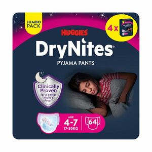 Huggies DryNites Natahovací kalhotky pro dívky 4–7 let 17–30 kg JUMBO 4x16 ks obraz