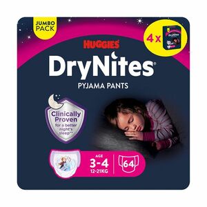 Huggies DryNites Natahovací kalhotky pro dívky 3–4 roky 12–21 kg JUMBO 4x16 ks obraz
