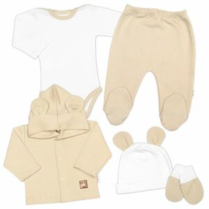 Baby Nellys Žebrovaná sada, Star 5D, body, polodupačky, kabátek, čepička - bílá, béžová, 62 obraz