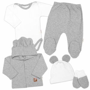 Baby Nellys Žebrovaná sada, Star 5D, body, polodupačky, kabátek, čepička - šedá, bílá, 62 obraz