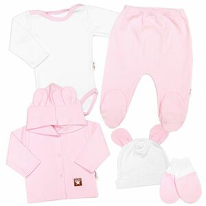 Baby Nellys Žebrovaná sada, Star 5D, body, polodupačky, kabátek, čepička - růžová, bílá, 68 obraz