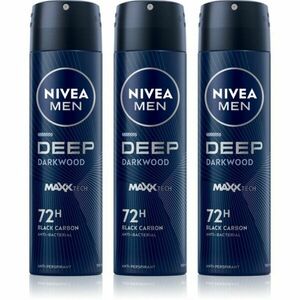 NIVEA MEN Deep Black Carbon Darkwood antiperspirant ve spreji výhodné balení pro muže 3 x 150 ml obraz