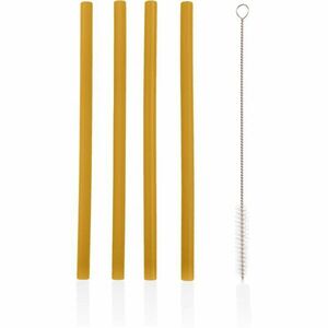 Zopa Silicone Straw silikonové brčko + kartáč 6 m+ Mustard Yellow 4 ks obraz