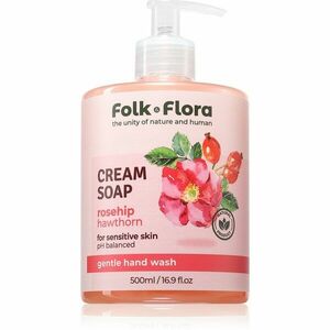 Folk & Flora Rosehip & Hawthorn krémové tekuté mýdlo pro citlivou pokožku 500 ml obraz