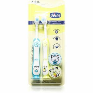 Chicco Toothbrush Set 3-6 y+ zubní kartáček pro děti s přísavkou Tiger-Panda obraz