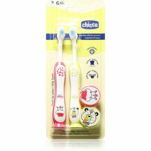 Chicco Toothbrush Set 3-6 y+ zubní kartáček pro děti s přísavkou Hippo-Panda obraz
