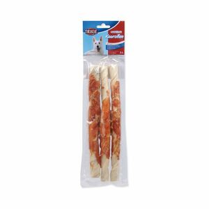 Trixie Pochoutka DentaFun buvolí kůže obalená kuřecím rolky 28 cm 3 ks obraz