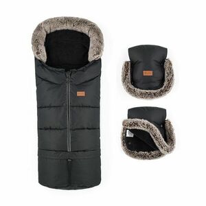 Petite&Mars Set zimní fusak Arctic 4v1 + rukavice na kočárek Furry Forever Black obraz
