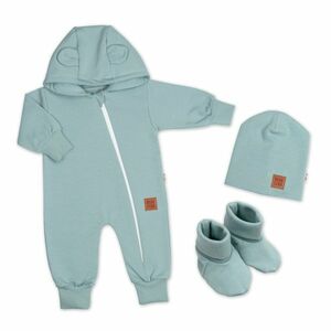 Baby Nellys Rostoucí teplákový overal, čepice, botky, 3D, Nature - ledově mátový, 56/62 obraz