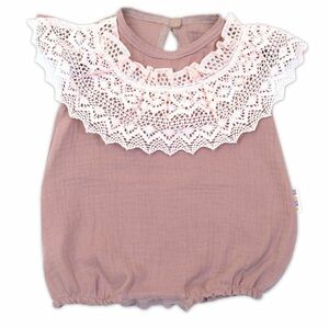 Baby Nellys Body s nohavičkami, mušelín s krajkou BOHO - hnědorůžová vel. 74 obraz