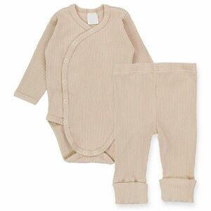 MBaby Zavinovací žebrované body + tepláčky, 2D sada , béžové, vel. 68 obraz