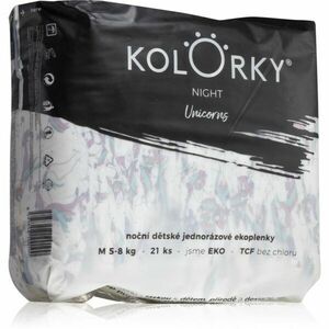 Kolorky Night Unicorn jednorázové EKO pleny pro kompletní ochranu v průběhu noci velikost M 5-8 Kg 21 ks obraz