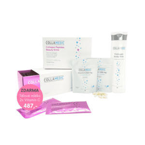 Sada 2x Collamedic Collagen Peptides Beauty drink, 8560 mg, 30 sáčků + tělové mléko, 300 ml a vitamín C ZDARMA obraz