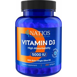 Natios Vitamin D3 - vysoce vstřebatelný 5000 IU 250 softgel kapslí (s olivovým olejem) obraz