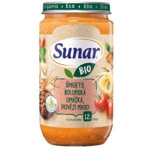 SUNAR BIO příkrm špagety, boloňská omáčka, hovězí maso 12m+, 235 g obraz