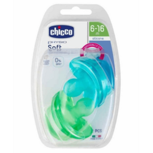 CHICCO Dudlík Physio Soft celosilikonový 6-16m chlapec, 2 ks obraz