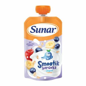 SUNAR Smootík dětská kapsička borůvka, jogurt, ovesné vločky 12m+ 120 g obraz