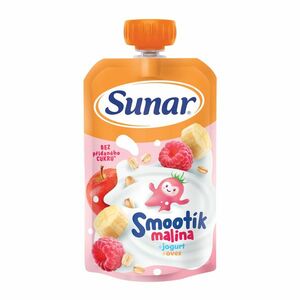 SUNAR Smootík dětská kapsička malina, jogurt, ovesné vločky 12m+ 120 g obraz