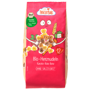 FRUCHTBAR BIO Těstoviny srdíčka s mrkví, řepou a pšenicí 300 g obraz