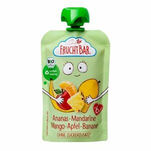 FRUCHTBAR BIO Ovocná kapsička s jablkem, ananasem, mangem, banánem a mandarinkou 100 g obraz
