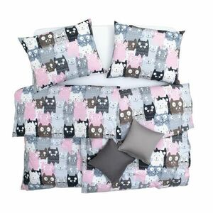 SCANquilt povlečení KLASIK DESIGN multi cats šedorůžová 140 x 200/70 x 90 cm obraz
