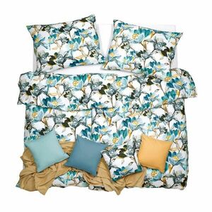 SCANquilt povlečení ART JERSEY aqua bloom tyrkysovošedá 140 x 200/70 x 90 cm obraz