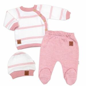Baby Nellys Pletená sada pro miminko s jemným proužkem 3D, lux - růžová, bílá vel. 68 obraz