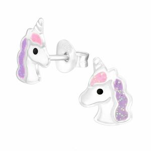 SILVER Dětské stříbrné náušničky Jednorožec Glitter, puzetové obraz