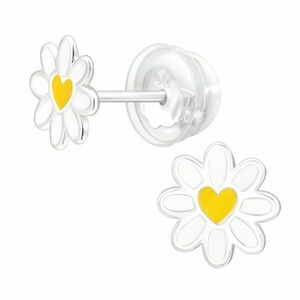 SILVER Dětské stříbrné náušničky Sedmikráska, premium, puzetové, silikon obraz
