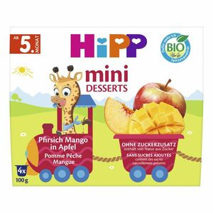 Hipp BIO Mini dezert Jablka s broskvemi 4x100 g obraz