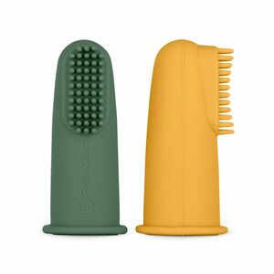 Petite&Mars Sada silikonových zubních kartáčků na prst 0m+ 2 ks Ochre&Green obraz