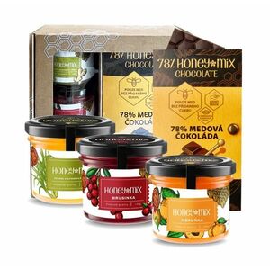 HoneyMix Dárková sada medů s medovou čokoládou 3x140 g + 1x60 g obraz