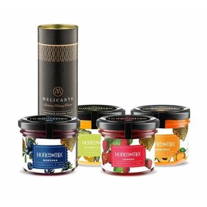 HoneyMix Dárková sada medů Borůvka, meruňka, jahoda a citrón-máta 4x140 g obraz