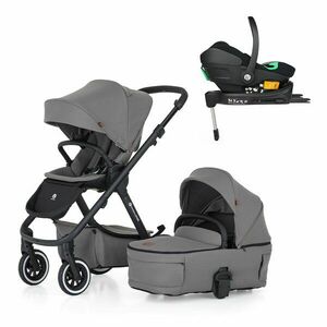 Petite&Mars Kočárek kombinovaný ICON 2v1 Dove Grey LITE AIR + Core Pro i-Size Black + Báze obraz