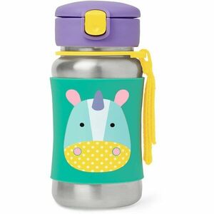 Skip Hop Zoo Straw Bottle nerezová láhev na vodu s brčkem Unicorn 12 m+ 350 ml obraz