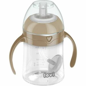 LOVI First Cup hrnek s brčkem Brown 6m+ 150 ml obraz