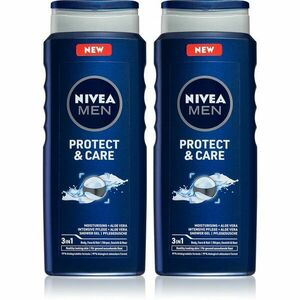 NIVEA MEN Protect & Care sprchový gel na obličej, tělo a vlasy výhodné balení 2 x 500 ml obraz