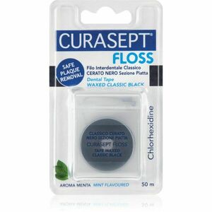 Curasept Dental Tape Waxed Classic Black voskovaná dentální páska s antibakteriální přísadou Mint 50 m obraz