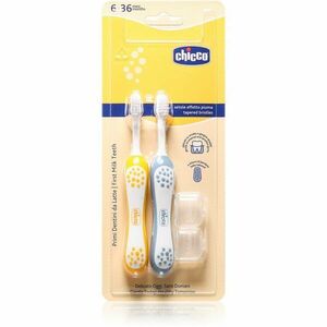 Chicco Toothbrush Set 6-36m zubní kartáček pro děti Indigo-Mustard obraz
