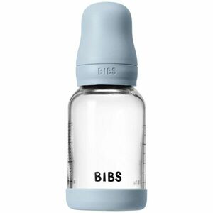 BIBS Baby Glass Bottle Silicone antikoliková láhev se silikonovým pítkem Baby Blue 120 ml obraz