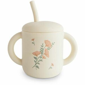 Mushie Silicone Training Cup Pink Flowers hrnek s brčkem 170 ml obraz