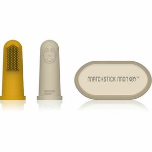 Matchstick Monkey Silicone Finger Toothbrush dětský zubní kartáček na prst s pouzdrem Yellow/ Beige 2 ks obraz