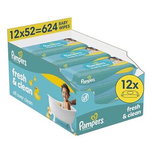 PAMPERS Fresh clean dětské vlhčené ubrousky plastic free 12 x 52 kusů obraz