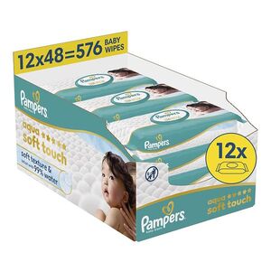 PAMPERS Aqua soft touch dětské vlhčené ubrousky 12 x 48 kusů obraz