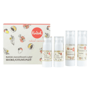 KVITOK Starostlivost O citlivou pleť Čistící olej 30ml+Květinová voda 30ml+Denní krém 15ml+Noční krém 15ml Dárkové balení obraz
