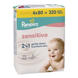 PAMPERS Sensitive vlhčené ubrousky XXL 4 x 80 kusů obraz