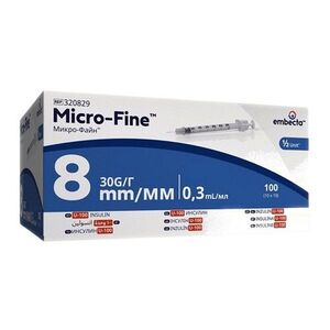 EMBECTA Micro-fine U-100 inzulinové stříkačky 8mm 0.3ml 100 kusů obraz
